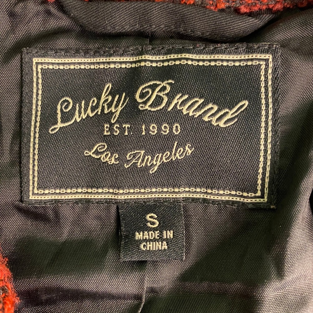 Lucky Brand Women's Size Small Tweed Moto Jacket Red‎ Black Blazer - Picture 5 of 10